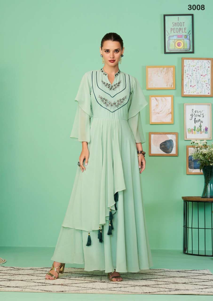 S3forever-Glamore Shine Vol 2 - Georgette-Embroidery-Long-Gown-Kurti-Heavy-Malai-Crape-Inner-3008
